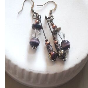 Brown Cat's Eye Antique.Bronze Hooks Hidden Meaning earrings Organic Forms  362■